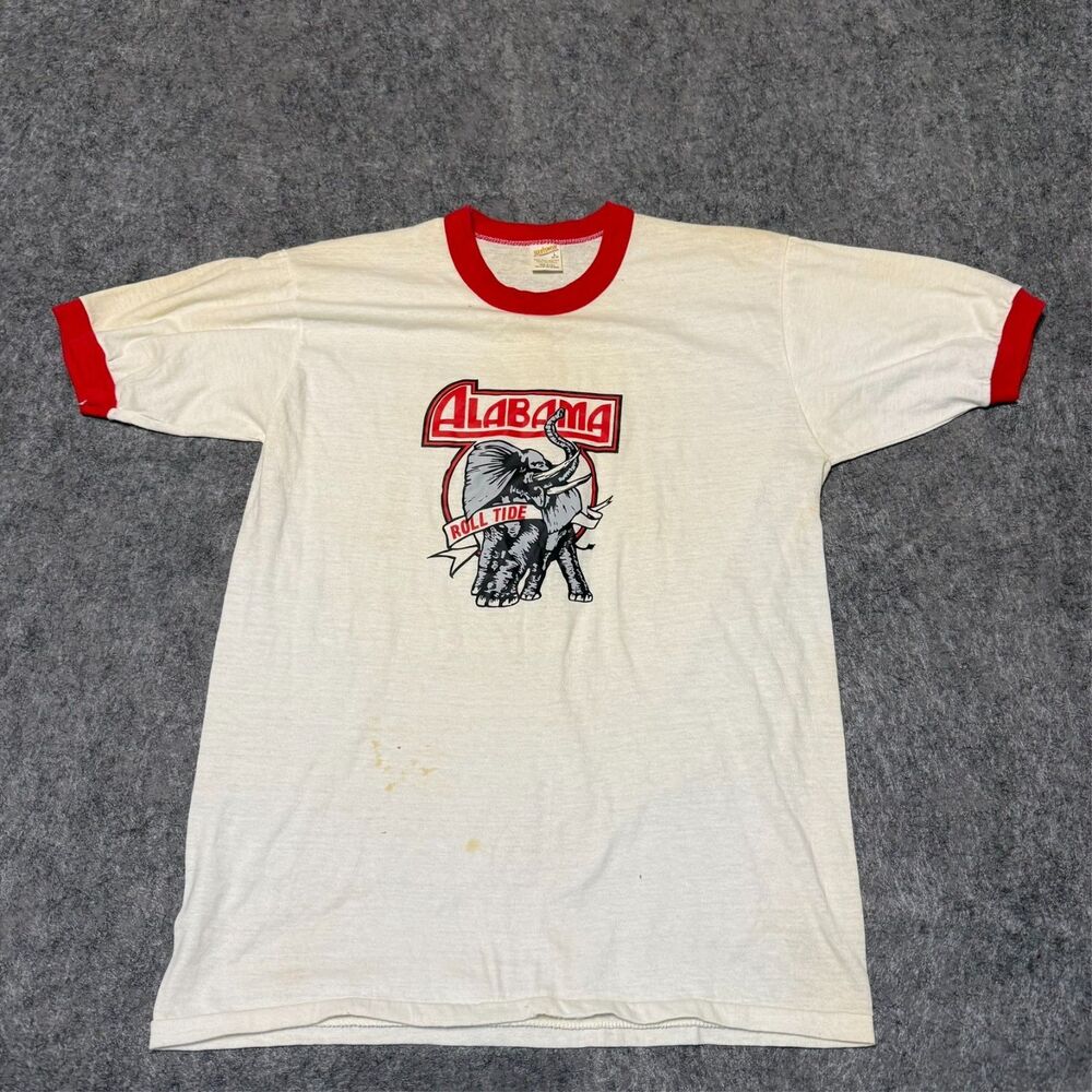Vintage 70S 80s Sportswear Mens Ringer T-Shirt Size L Alabama Crimson Tide